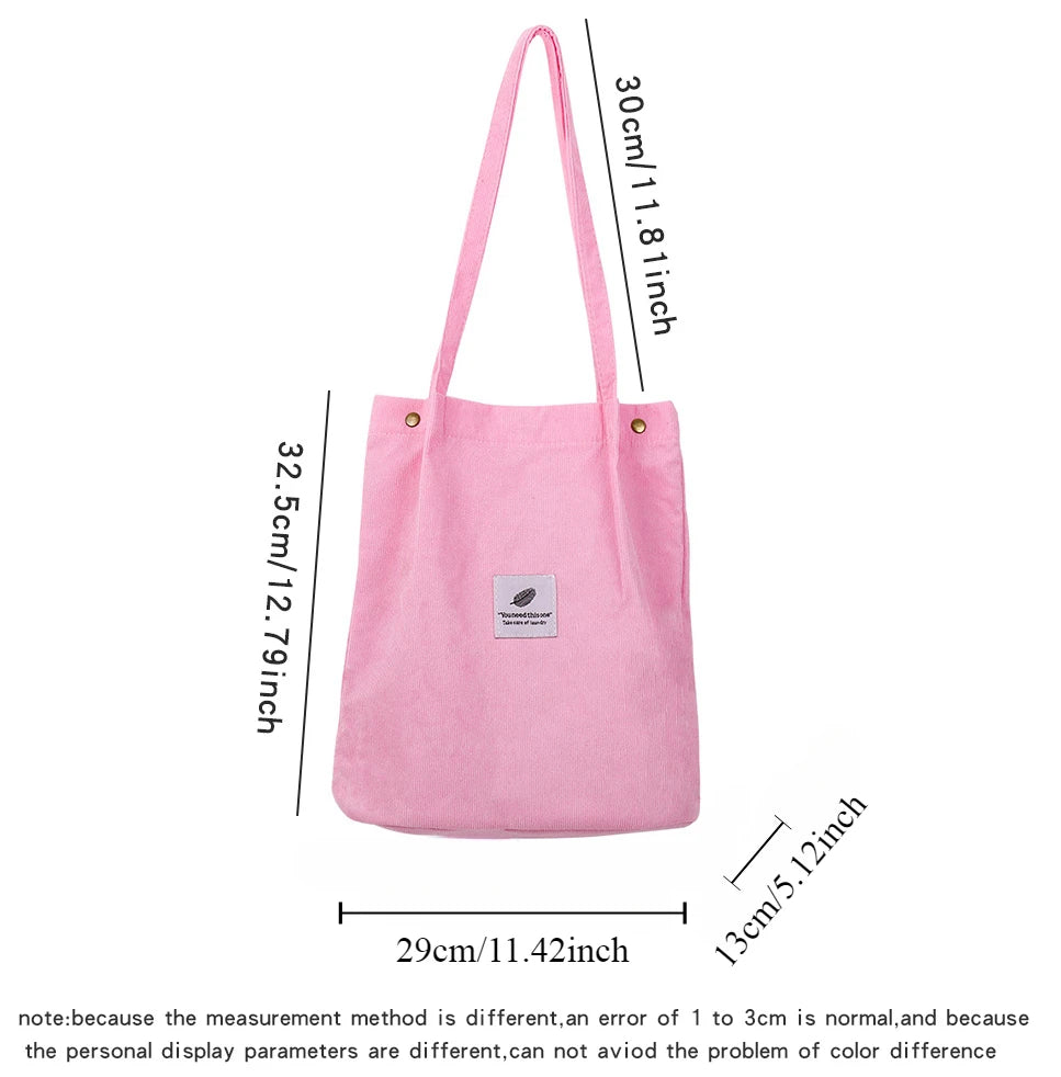 Corduroy Bag Handbags for Women Shoulder Bags Female Soft Environmental Storage Reusable Girls Small and Large Shopper Totes Bag