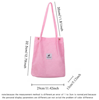 Corduroy Bag Handbags for Women Shoulder Bags Female Soft Environmental Storage Reusable Girls Small and Large Shopper Totes Bag