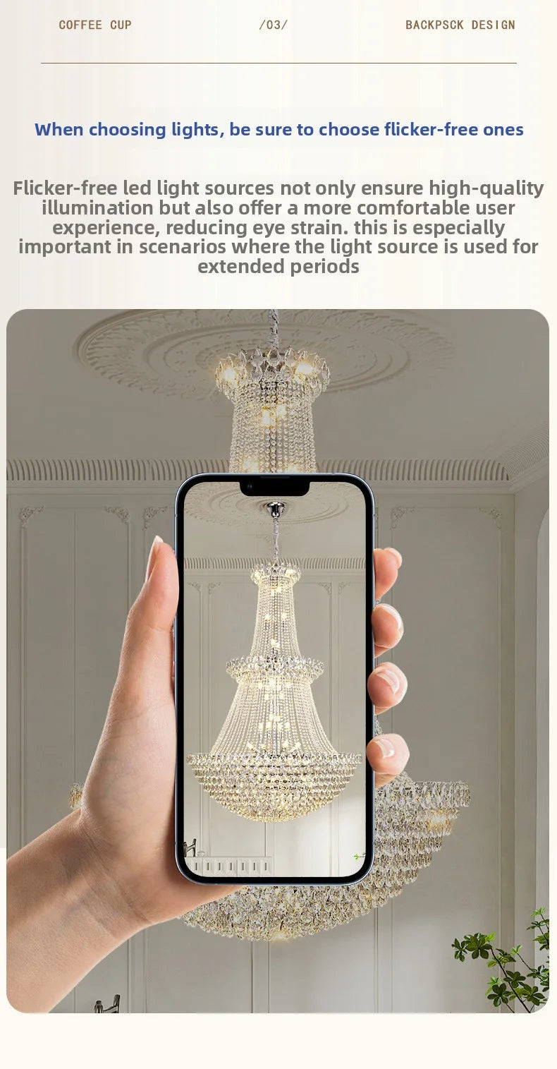 New Ceiling Lamp Villa Living Room Lamp - Multi-Story Void Floor-To-Ceiling French Light Luxury Minimalist Crystal Pendant Lamp