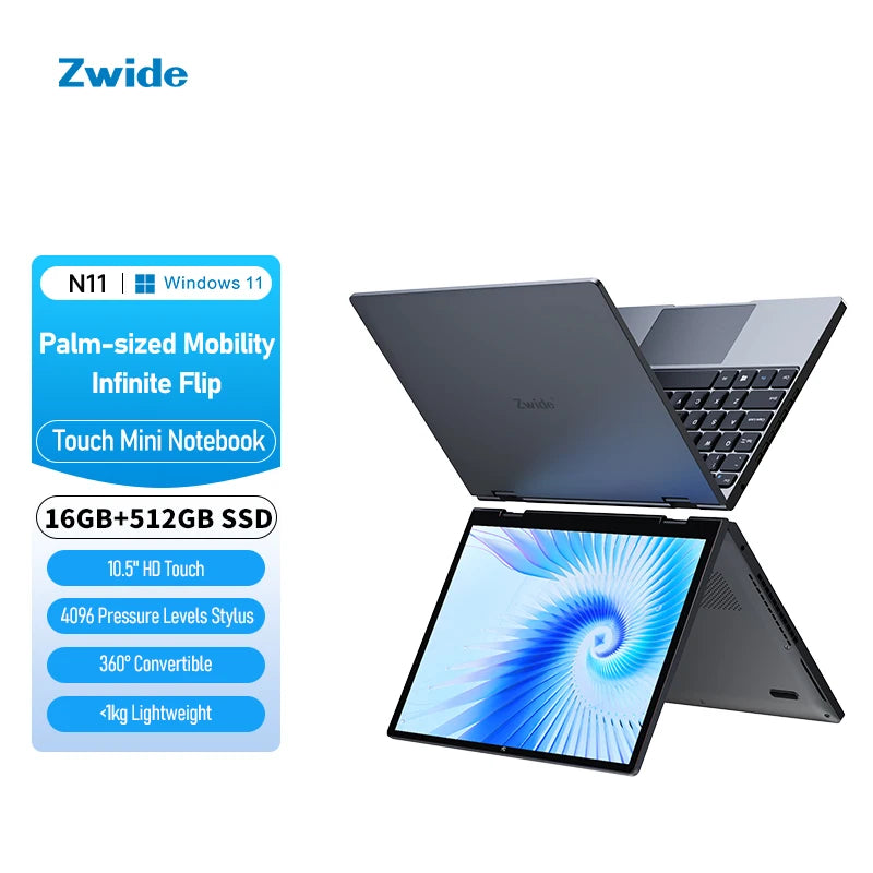 Zwide N11 Mini Laptop 10.5-inch Core i5-1235U Slim Business Office Portable Pocket Tablet PC