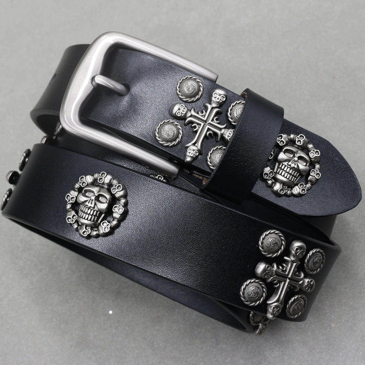 Heavy Metal Punk Belt Genuine Leather Hip Hop Belts For Men Cross Rivet Jeans belt male Strap Ceinture Homme designer belt