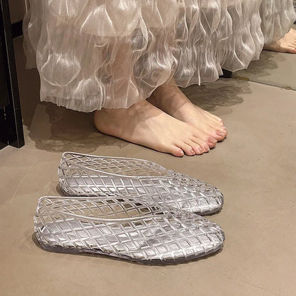 New V-mouth Crystal Jelly Shoes Fashionable, Versatile, Comfortable, Flat Bottom Single Shoes, Casual Sandals for Women