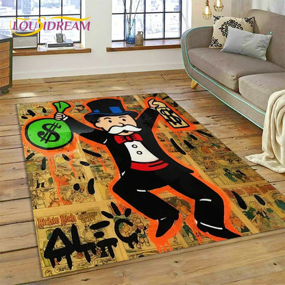Game Dollar Monopoly Cartoon Money Rug Carpet for Living Room Bedroom Home Decor,Floor Mat Non-slip Decoration for Sofa Doormat