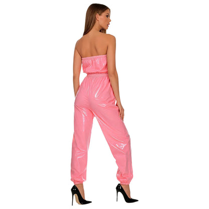 Womens Waterproof Strapless Jumpsuit Solid Color Elastic Waist Jogger Tube Rompers Diaper Cover Adaptive Clothings Nightwear