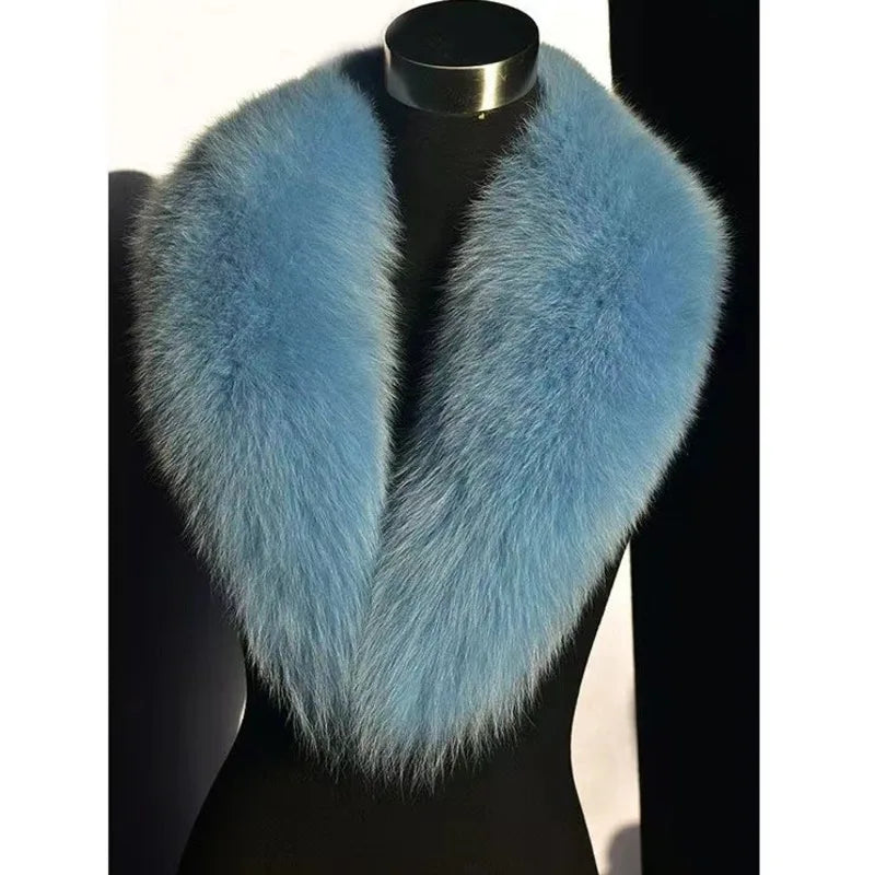 Winter Real Fox Fur Collar Woman Furry Natural Raccoon Fur Scarf Shawls Luxury Neck Warmer Wraps For Coat Fur Scarves Large Size