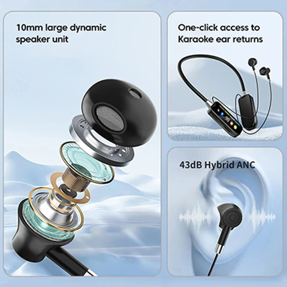 KEBIDUMEI Bluetooth 5.4 Headphones with Screen Neckband Earphones Wireless Headsets HiFi Stereo Sports Earbuds Support TF Card
