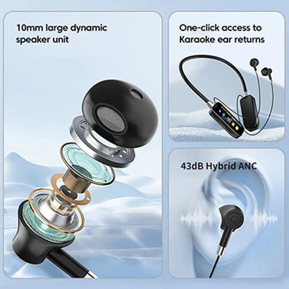 KEBIDUMEI Bluetooth 5.4 Headphones with Screen Neckband Earphones Wireless Headsets HiFi Stereo Sports Earbuds Support TF Card