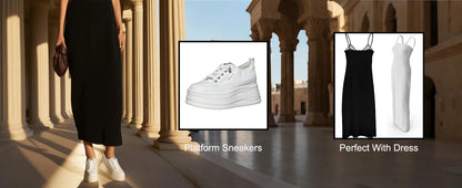 Fujin Casual Shoes For Woman Shoes on Platform Heel Shoes 9 cm 3 inch  White Comfortable High Heel Hidden Chunky Wedge Sneakers