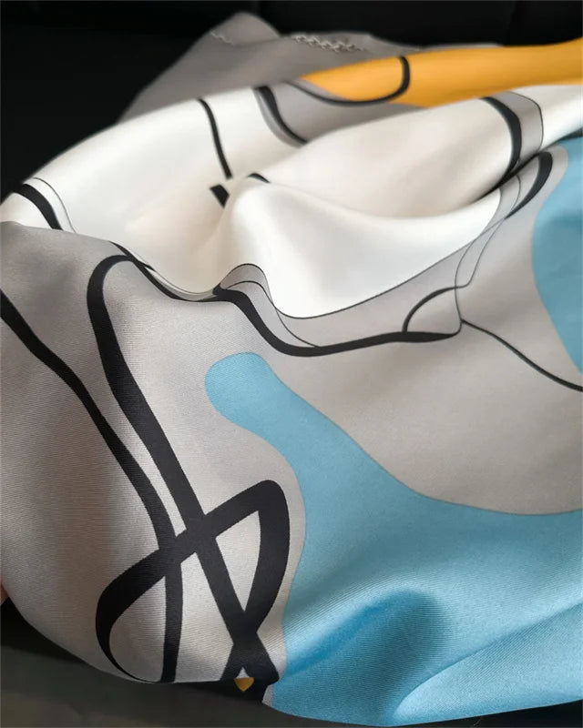New Simple Printed Silk Scarf 90cm Twill Scarf Women Korean Style Large Square Scarf Sunscreen Shawl Headscarf Female Luxury