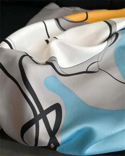 New Simple Printed Silk Scarf 90cm Twill Scarf Women Korean Style Large Square Scarf Sunscreen Shawl Headscarf Female Luxury