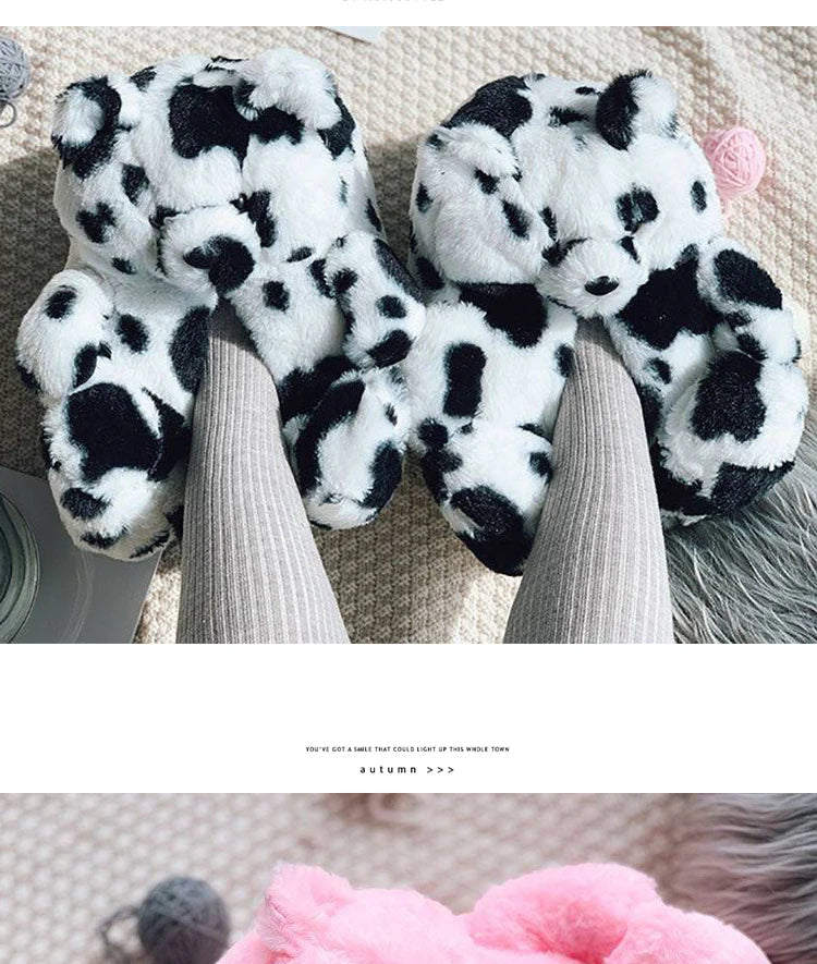 Cute Teddy Bear Plush Winter Slippers, Wrapped Heel Funny Indoor Floor Shoes, Women Gift, Warm Soft Cartoon Fluffy Animal Slippe