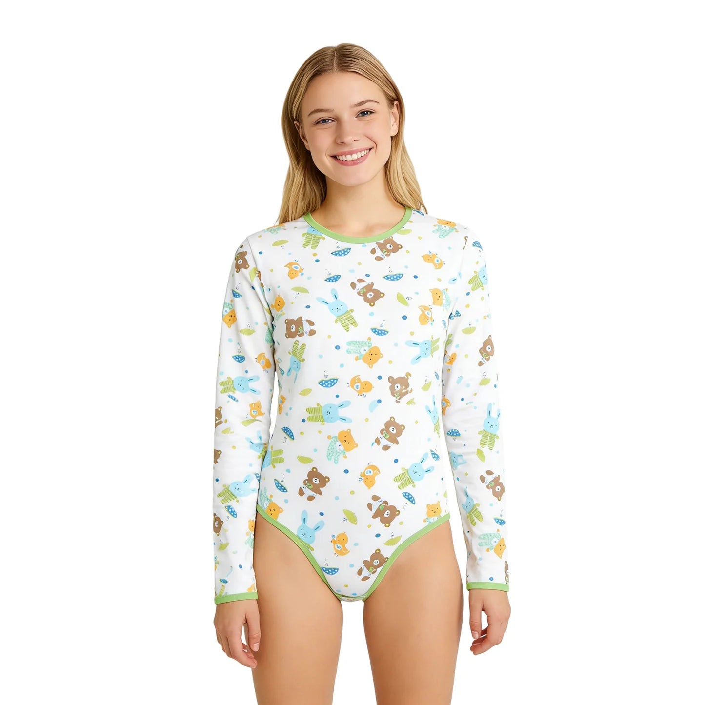 Teddy Bodysuit with Long Sleeve/Cotton Adult Long Sleeve Bodysuit Romper/ABDL Bodysuit/ABDL Clothes/Adult Onesie