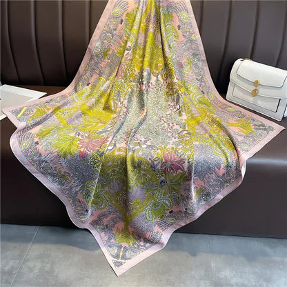 Brand Twill Silk Scarf Women Luxury Shawl Wrap 90cm Square Headband Print Neck Tie Female Hijab Satin Echarpe 2025 Bandana