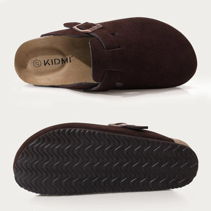 Litfun New Fashion Women's Clogs with Adjustable Strap Cork Footbed Leather Mules with Arch Support Unisex Outdoor Potato Shoes