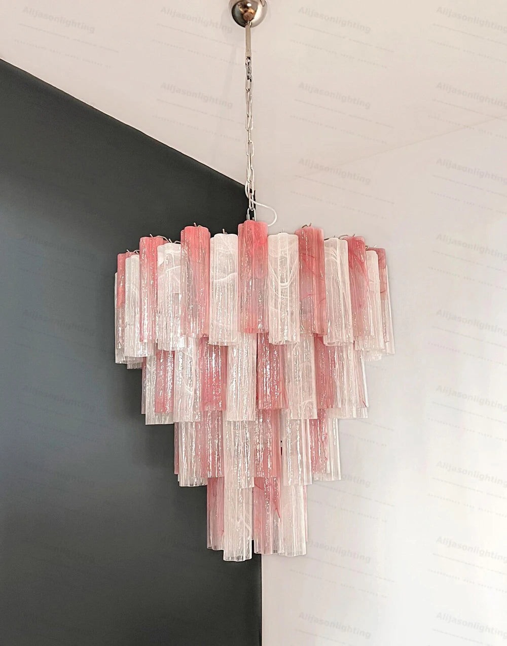 Elevate Your Living Room With Our Textured Pink White Glass 2026 Chandelier High-end Pendant Light Gold Chrome Dimming Function