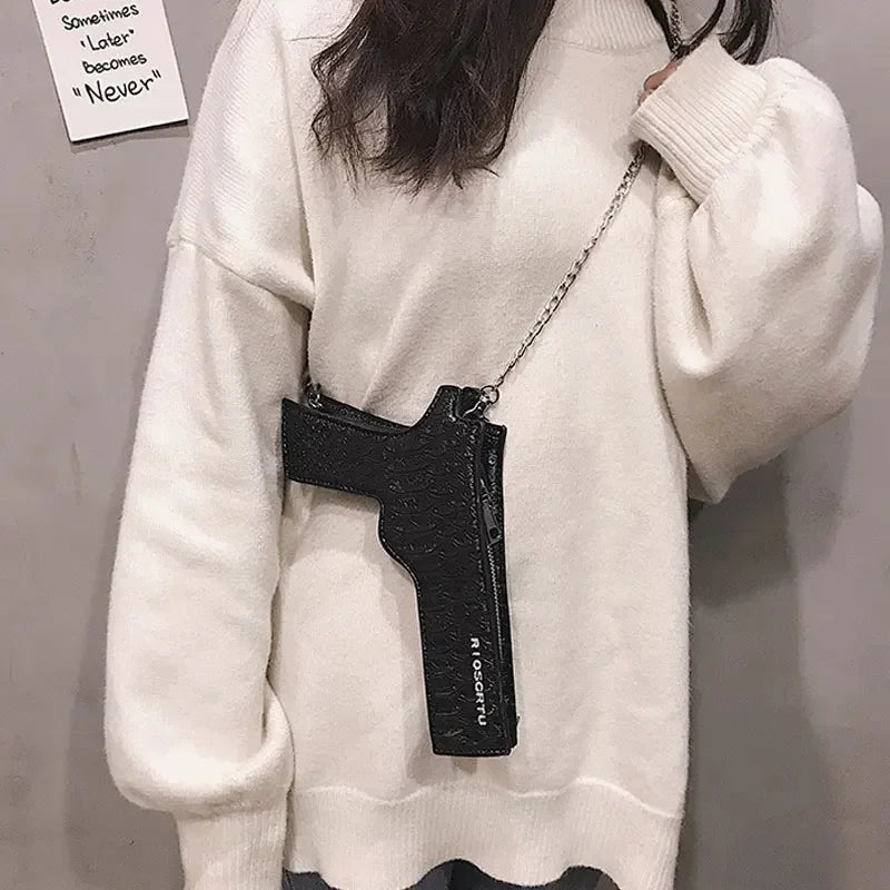 YoReAi New 3D Gun Shaped Chains Women Shoulder Bags Luxury Leather Crossbody Bag Lady High Quality Small Purses Clutch for Girls