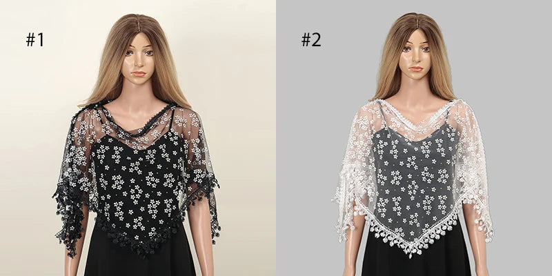 1 PCS Elegant Lace Pearl Tassel Shawl Women Scarf Fashion Printed Floral Wrap Summer Sun Protection Shawl