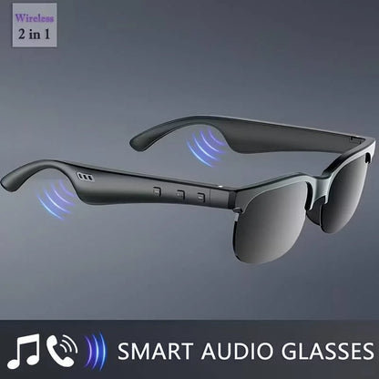 Smart Glasses Wireless Hi-Fi Headphones, Dual Speakers, Touch Controls, and USB-C Charging; supports calls and music playback.