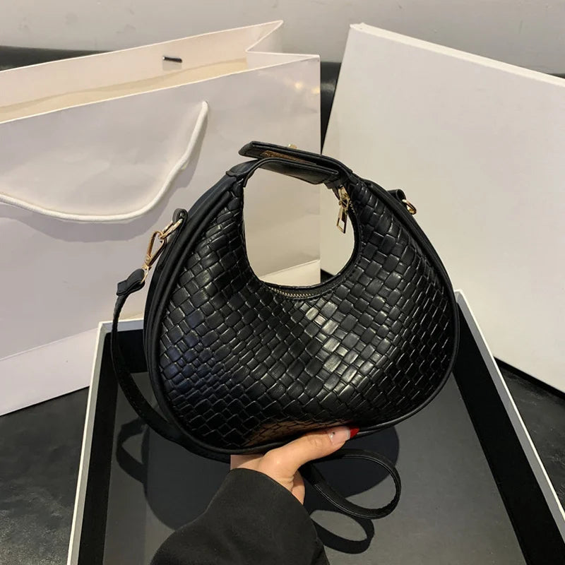 Fashion Black Half Moon Bag Luxury Pu Leather Ladies Purses and Handbags Crossbody Women Shoulder Bags