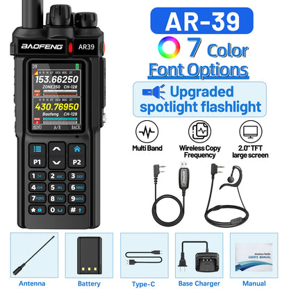 BAOFENG AR-39 Walkie Talkie Wireless Copy Frequency Long Range Type-C Charger Wireless Copy Frequency Large Screen Ham Radio