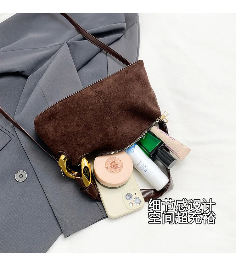 New Matte Suede Women's Shoulder Bag For Gift, Ladies Fashion Handbags Crossbody Bags For Daily Used