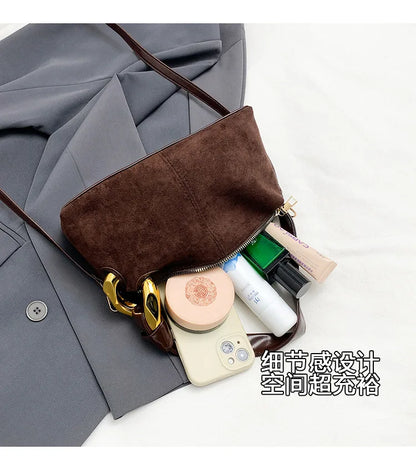 New Matte Suede Women's Shoulder Bag For Gift, Ladies Fashion Handbags Crossbody Bags For Daily Used