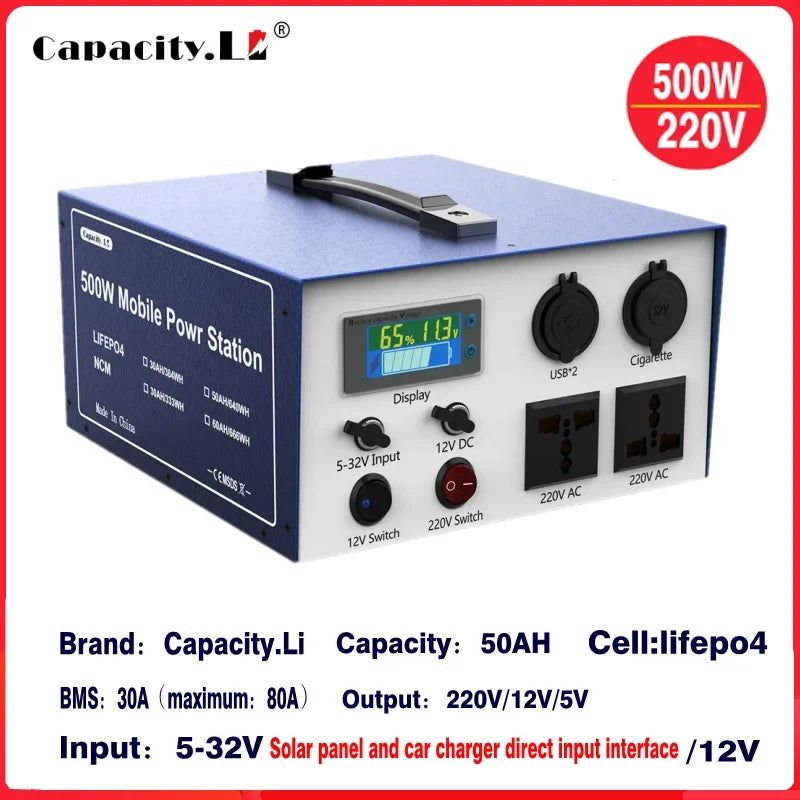 12v50AH Lifepo4 battery Portable power station 60AH Lithium Inverter 220V 500W For Outdoor Camping available mobile 30AH 25AH