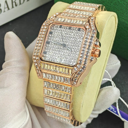 Silver Square Diamond Quartz Watch Men Luxury Brand Stainelss Steel Fashion Timepiece Novelty Design Ice Out Bling AAA Watch