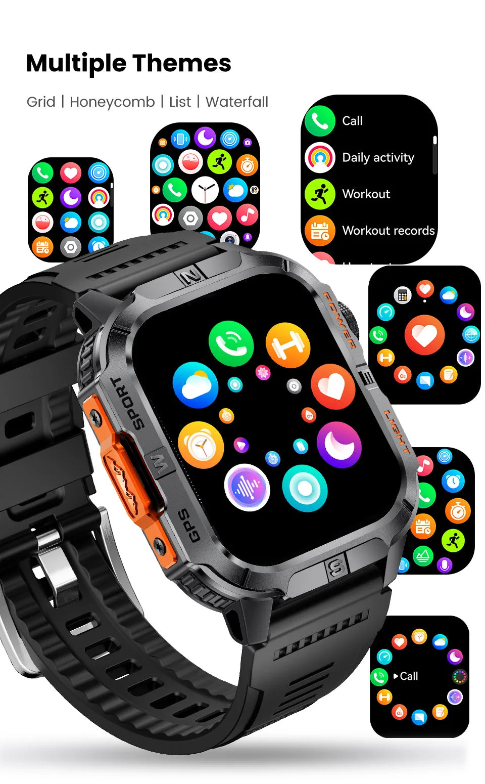 2026 New Outdoor Military Men's Smartwatch Is Equipped With GPS LED Lighting, A Compass, Wireless Communication, IP68 Waterproof