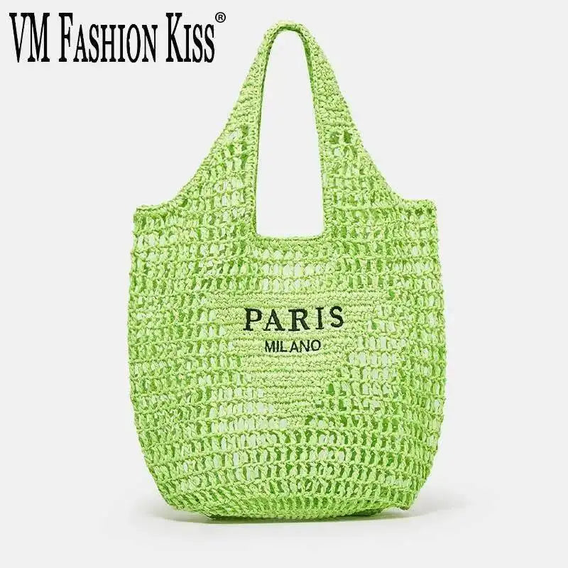 2024 Luxury Design Women Plaited Raffia Straw Bag Large Capacity Casual Tote Handbag Hollow Summer Beach Vacation Shoulder Bag