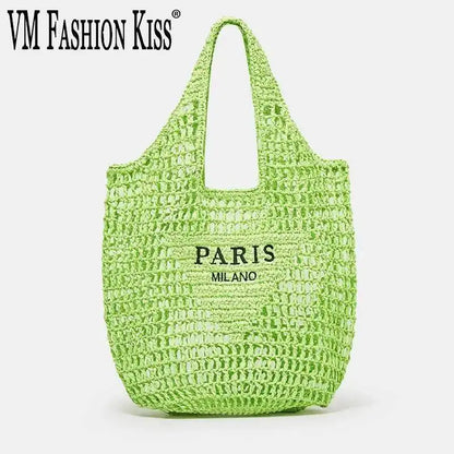 2024 Luxury Design Women Plaited Raffia Straw Bag Large Capacity Casual Tote Handbag Hollow Summer Beach Vacation Shoulder Bag