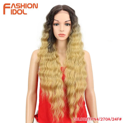 FASHION IDOL 30inch/75cm Water Wave Lace Wigs Synthetic Curly Lace Front Wigs Cosplay Ombre Blonde Hair Wigs For Black Women