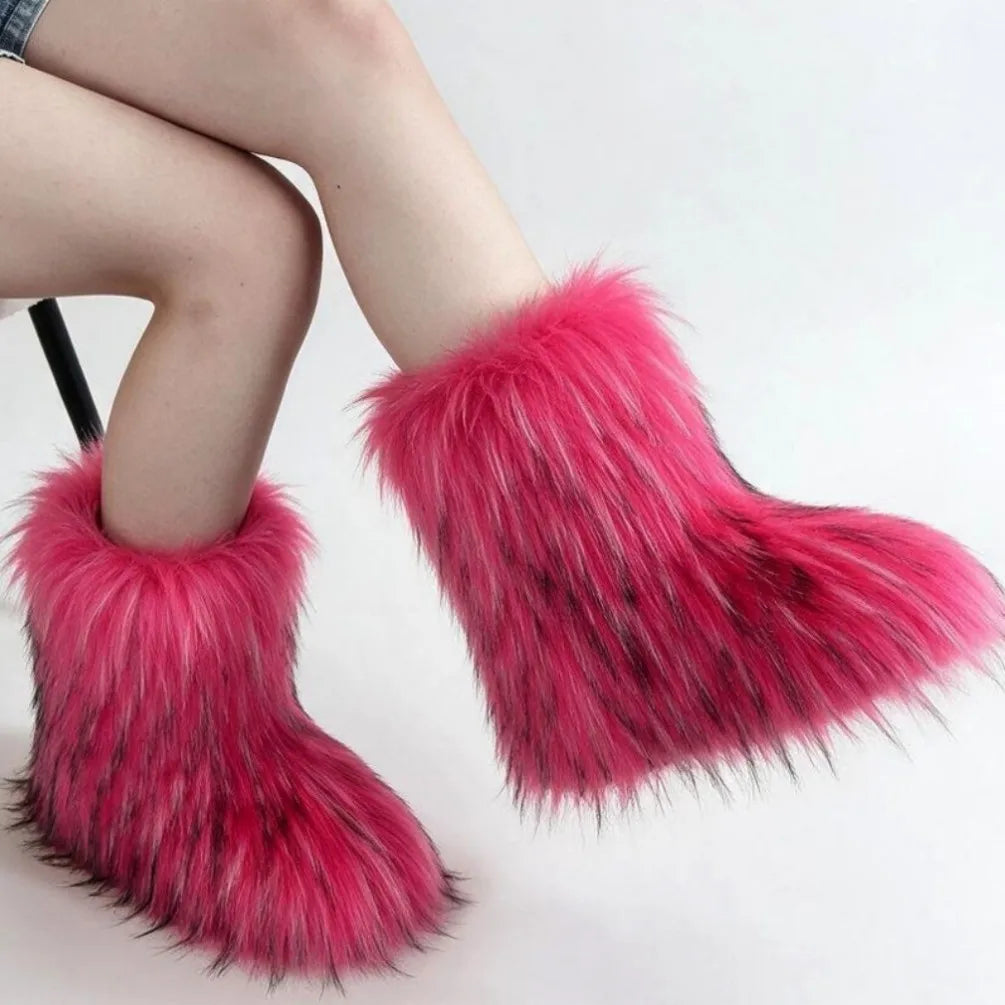 Winter Fluffy Women's Faux Fur Boots Plush Warm Woman Snow Boots 2026 Luxury Girls Furry Platform Boots Women's Ankle Boots