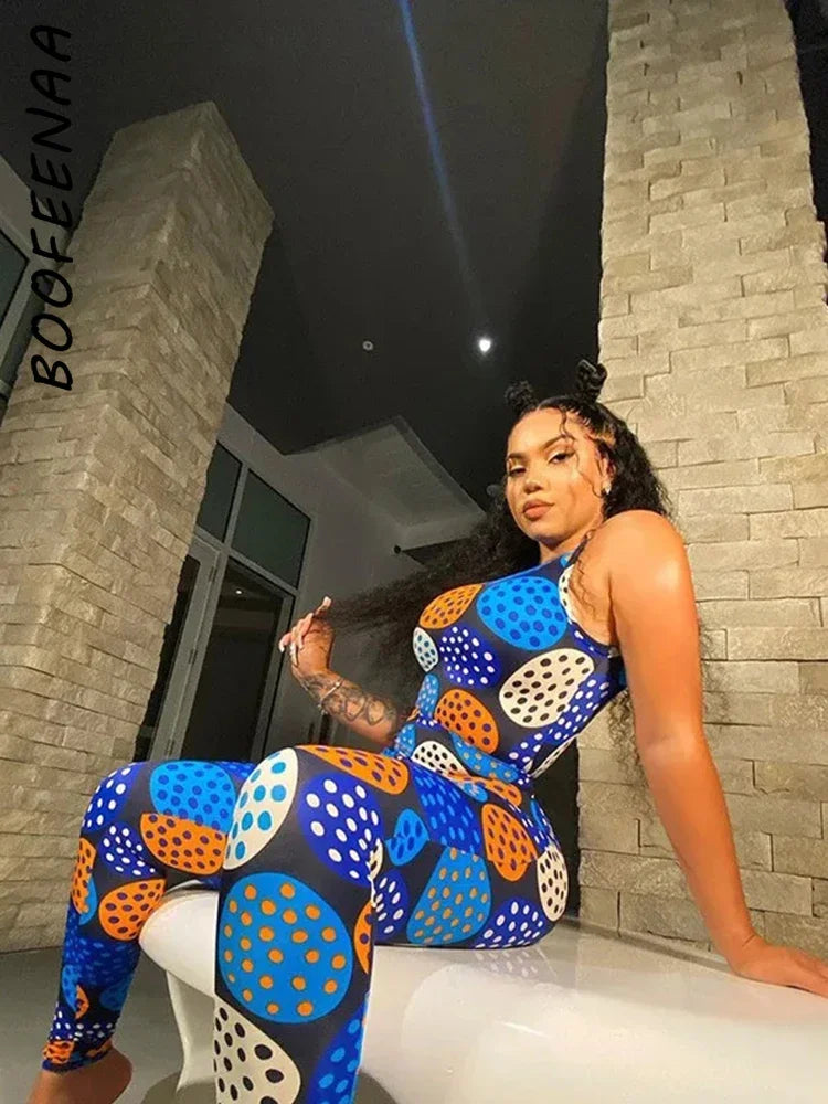 BOOFEENAA Polka Dot Print New Jumpsuits 2020 Cute Sexy Outfits For Women Clubwear Bodycon Tracksuit Rompers C16-BF27