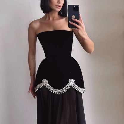 Bella Customized Black Glitter Strapless Backless robes de soirée SleevelessA-line Party Dresses Floor-Length Prom Dress 2026