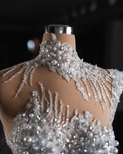 Luxury Mermaid Wedding Dresses Pearls Sequins One Shoulder Bridal Gowns Prom Dresses Sweep Train Vestido De Novia Customized