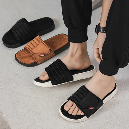 Fashion Men's Slippers Suede Cloth Non-Slip Casual Sandals Platform Soft Home Shoes Indoor Slides Outdoor Beach Shoes Flip-flop