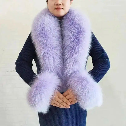 Winter Real Fox Fur Collar Cuffs Set Neck Warmer Fur Scarves Shawls Natural Fox Fur Collar Scarf Women Men Coat Warm Accessories