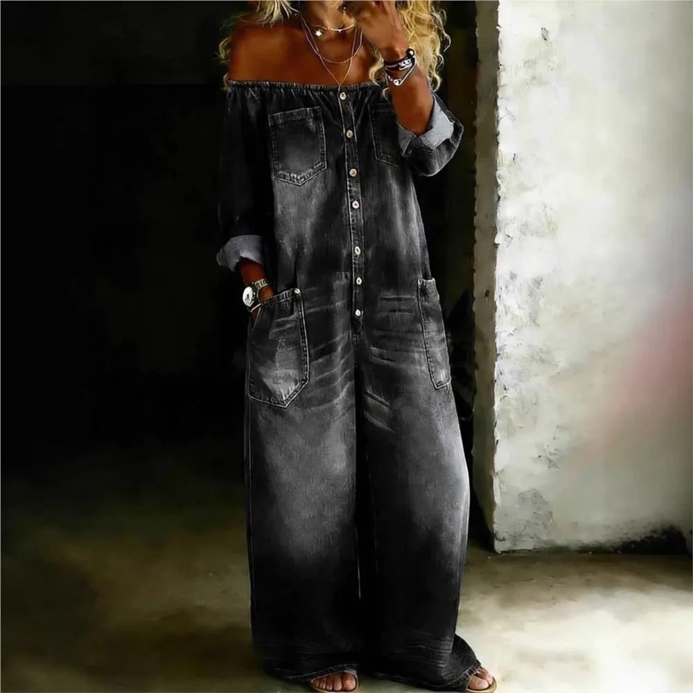 Casual Jumpsuits For Woman Jumpsuit Retro Street Style Women Clothes Personality Fashion Long Sleeves Off Shoulder One Line Neck