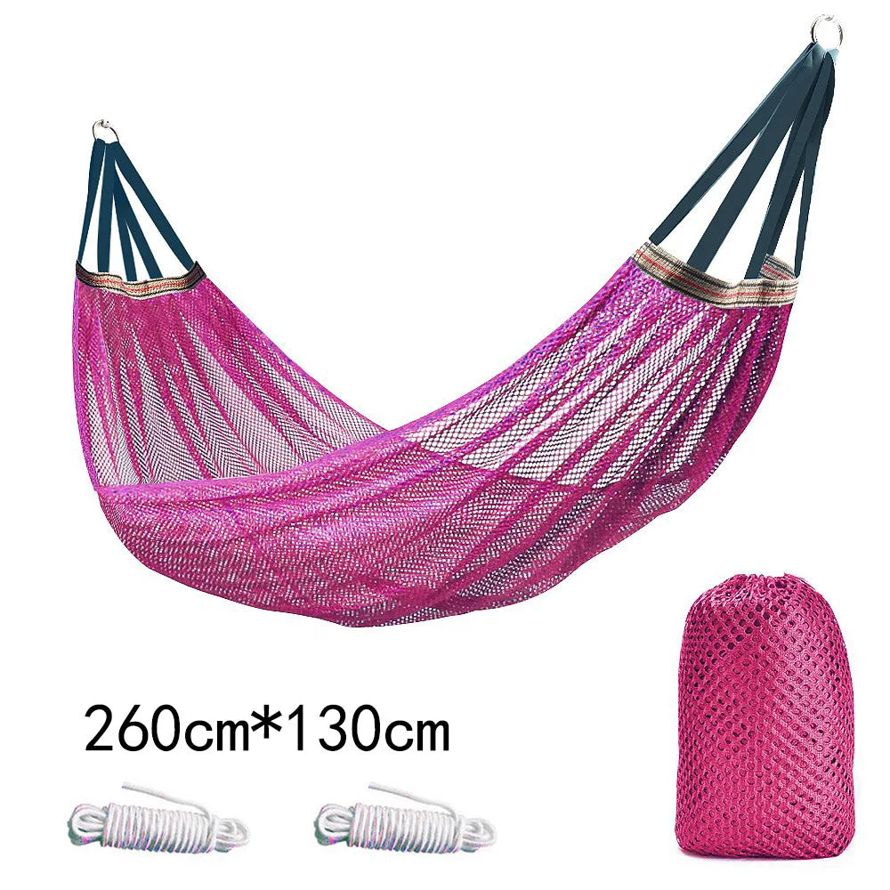 Outdoor Hammock with Ice Silk Mesh, Swing Bent Pole Anti-Tip Camping Travel Accessories