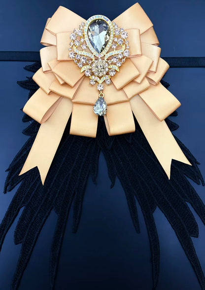 Luxury Rhinestone Mesh Wing Bow Brooch  Elegant Banquets Dress and Wedding Shirts Lapel Flower Bow Tie  Unisex Gift Accessory