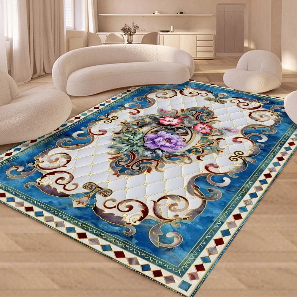European Retro Floral Large Carpet for Living Room Luxury Decoration Rug  Non-slip Bedroom Cloakroom Washable Soft Mat
