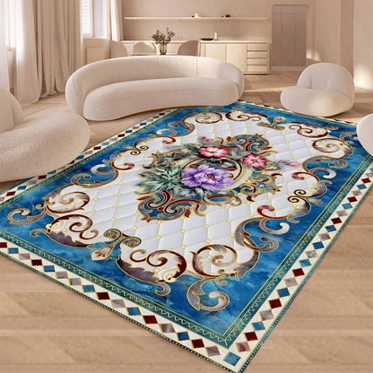 European Retro Floral Large Carpet for Living Room Luxury Decoration Rug  Non-slip Bedroom Cloakroom Washable Soft Mat