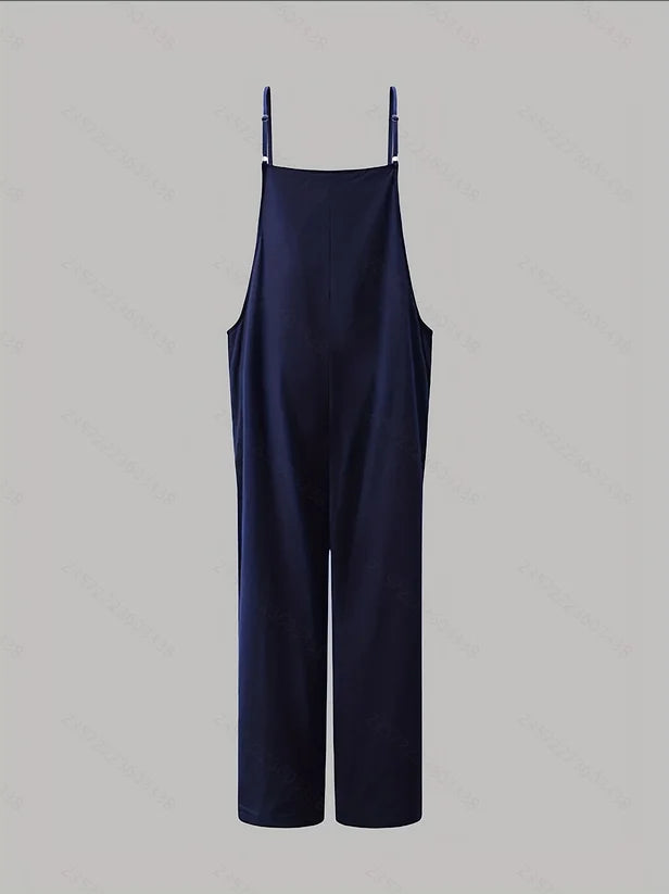 Summer Casual Suspender Jumpsuit for Women, Loose Thin Drapey Wide-Leg Pants, Simple Versatile Sleeveless Overalls, Vacation Style Women's Clothing