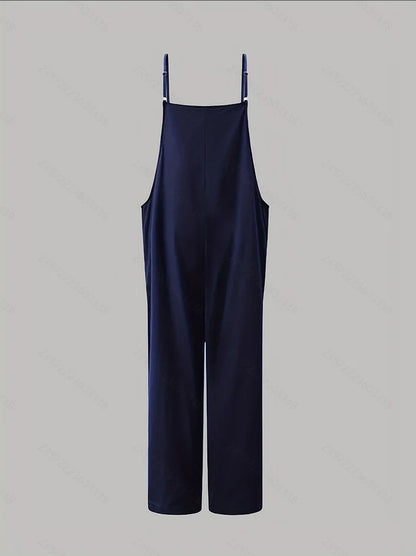 Summer Casual Suspender Jumpsuit for Women, Loose Thin Drapey Wide-Leg Pants, Simple Versatile Sleeveless Overalls, Vacation Style Women's Clothing