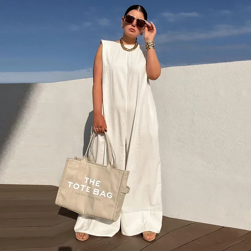 UOOZEE Women's Solid Color Wide Leg Jumpsuits 2025 New Summer Sleeveless Loose Urban Casual One-piece Outfits Streetwear Suits