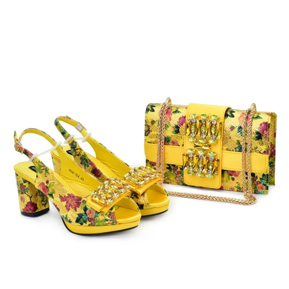 New Arrival Women Shoes and Bag Set To Match African Ladies Bag and Shoe Set Nigeria Party Pumps Decorated with Rhinestone