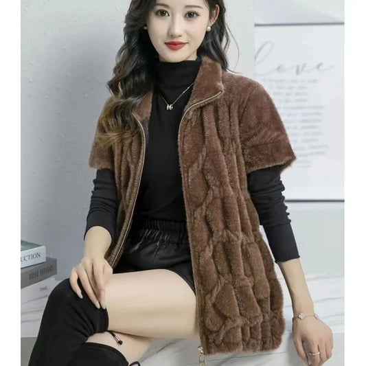 2025 Ladies Faux Mink Fur Sleeveless Cardigan Winter Femme Large Size 4XL Waistcoat Jacket Korean Women Fashion Zipper Vest Coat