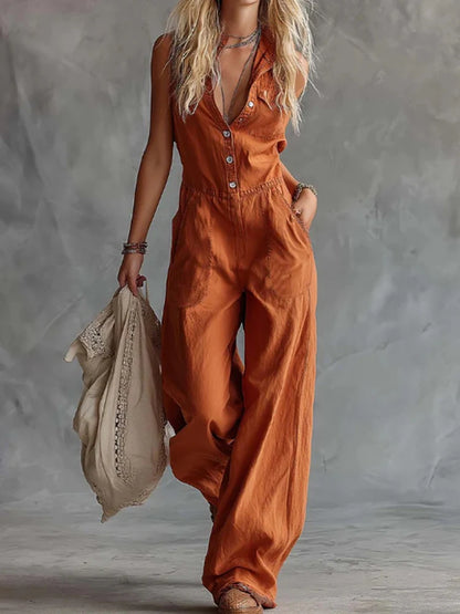New White Patchwork Sleeveless Casual Jumpsuits Women Summer Buttons V Neck Fashion Playsuits 2026 Elegant Chic Ladies Bodysuits