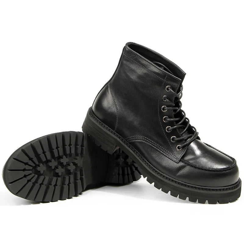 Vintage Work Boots Men's Winter High-top Leather Boots Men Mid-top Short Boots